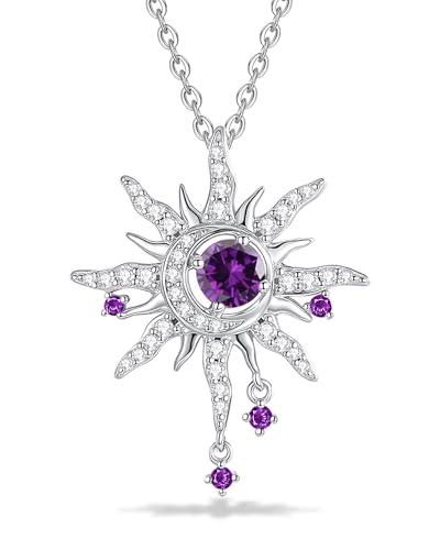 FANCIME Sonne und Mond Halskette Damen Sterling Silber Kette Amethyst Anhänger Februar Geburtstein Halskette Rot Edelsteinschmuck Geburtstag Mütter Tag Geschenke für Frauen Ihre Mutter Frau von FANCIME