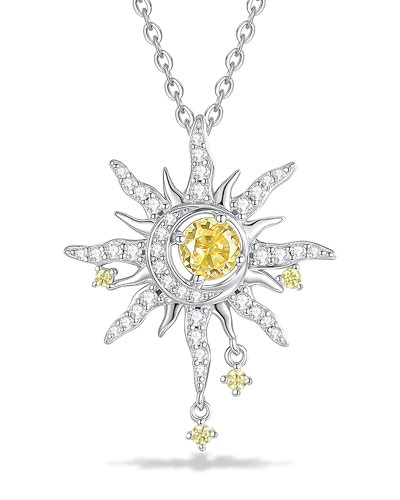 FANCIME Sonne und Mond Halskette Damen Sterling Silber Kette Citrin Anhänger November Geburtstein Halskette Rot Edelsteinschmuck Geburtstag Mütter Tag Geschenke für Frauen Ihre Mutter Frau von FANCIME