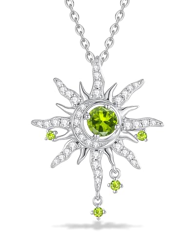 FANCIME Sonne und Mond Halskette Damen Sterling Silber Kette Peridot Anhänger August Geburtstein Halskette Rot Edelsteinschmuck Geburtstag Mütter Tag Geschenke für Frauen Ihre Mutter Frau von FANCIME