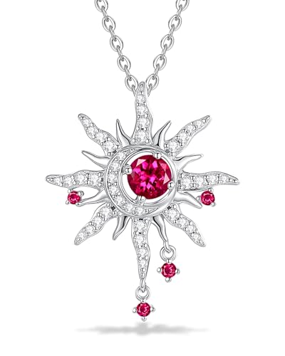 FANCIME Sonne und Mond Halskette Damen Sterling Silber Kette Rubin Anhänger Juli Geburtstein Halskette Rot Edelsteinschmuck Geburtstag Mütter Tag Geschenke für Frauen Ihre Mutter Frau von FANCIME