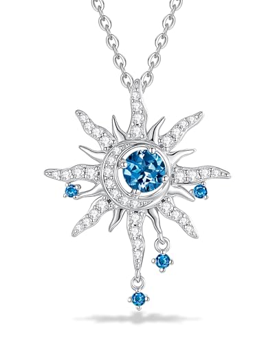 FANCIME Sonne und Mond Halskette Damen Sterling Silber Kette Topas Anhänger Dezember Geburtstein Halskette Rot Edelsteinschmuck Geburtstag Mütter Tag Geschenke für Frauen Ihre Mutter Frau von FANCIME