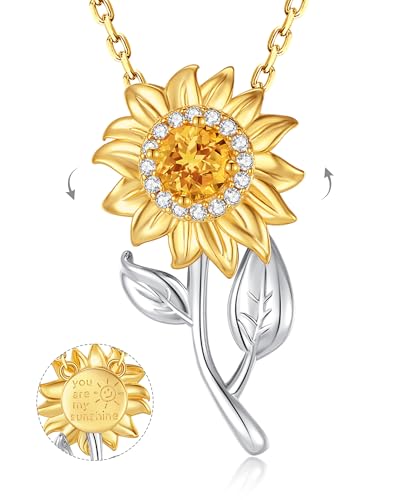 FANCIME Sonnenblume Halskette Sterling Silber vergoldet Spinning Anti-Stress-Kette, Sie sind mein Sonnenschein Fidget drehbaren Schmuck Geburtstag Weihnachten Geschenke für Damen Frauen Frau Ihre von FANCIME