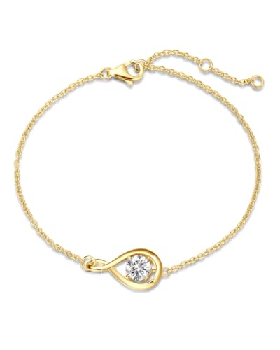 FANCIME Sterling Silber Armkette Gelbgold Vergoldet Solitär CZ Simuliert Diamant Infinity Link Armband April Geburtstein Armbänder Feiner Schmuck Geschenke für Frauen Damen von FANCIME