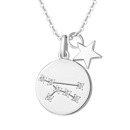 FANCIME Stier Sternzeichen Kette aus Solide 925 Sterling Silber mit Weiß Vergoldet Anhänger Halskette Einfach Minimalistisch Geschenk Schmuck für Damen Mädchen - Verstellbar Kettenlänge: 40 + 5 cm von FANCIME
