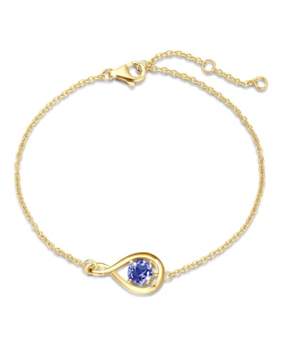 FANCIME Tansanit Armband Dezember Geburtstein Armband für Frauen Sterling Silber Gelbgold vergoldet Infinity Link Armbänder feinen Schmuck Geburtstag Geschenke für ihre Mutter, Kette 6,7+1,2 von FANCIME