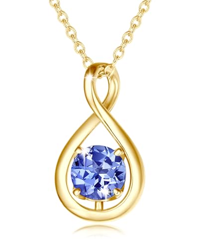 FANCIME Tansanit Kette Dezember Geburtstein Halskette Damen Gelbgold Vergoldet Sterling Silber Infinity Anhänger Feiner Schmuck Mütter Tag Geschenke für Mutter von FANCIME