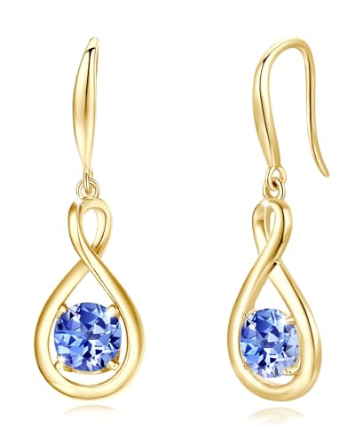 FANCIME Tansanit Ohrringe Sterlingsilber 925 Hängend Gelbgold plattiert Zierlich Infinity Dezember Geburtstein Baumelnde Ohrringe Feiner Schmuck Geburtstagsgeschenke für Frauen Damen Mama von FANCIME