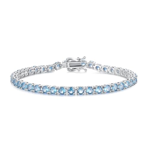 FANCIME Tennisarmband aus Solide 925 Sterling Silber mit Aquamarin Romantisches Hochzeit Braut Tennis Armband Geschenk Schmuck für Damen Mädchen - Breite 4 mm, Länge 19,5 cm von FANCIME