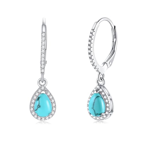 FANCIME Türkis Ohrringe 925 Sterling Silber Tropfen Träne Türkis Zirkonia Anhänger Hängend Ohrringe Boho Schmuck Geschenke für Damen Frauen Mädchen von FANCIME