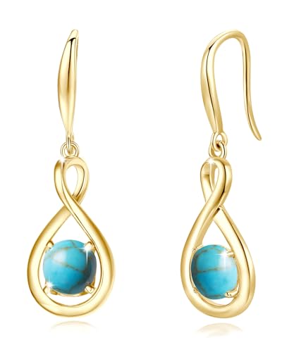 FANCIME Türkis Ohrringe Sterlingsilber 925 Hängend Gelbgold plattiert Zierlich Infinity Dezember Geburtstein Baumelnde Ohrringe Feiner Schmuck Geburtstagsgeschenke für Frauen Damen Mama von FANCIME