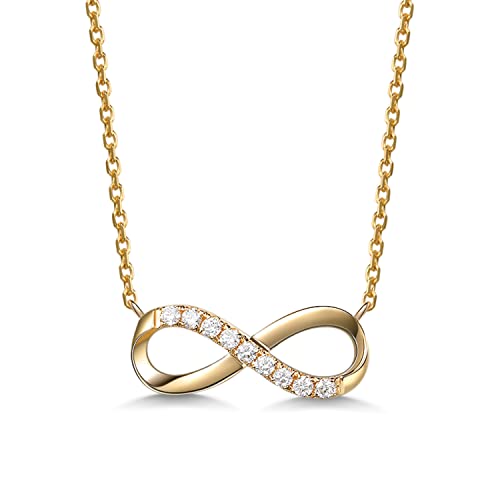 FANCIME Unendlichkeit Infinity Anhänger Kette Damen aus Solide 14 Karat 585 Gelb Gold, Minimalist Halskette mit Echter Diamant Geschenk Schmuck für Damen Mädchen von FANCIME