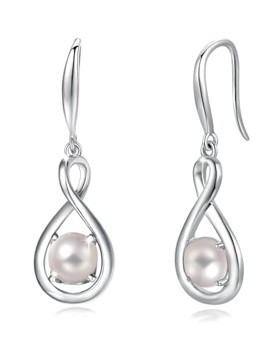 FANCIME Weiße Perle Ohrringe Sterlingsilber 925 Hängend Zierlich Infinity Juni Geburtsstein Baumelnde Ohrringe Feiner Schmuck Geburtstagsgeschenke für Frauen Damen Mama von FANCIME
