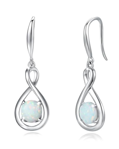 FANCIME Weißer Opal Ohrringe Sterlingsilber 925 Hängend Zierlich Infinity Erstellt Edelstein Oktober Geburtsstein Baumelnde Ohrringe Feiner Schmuck Geburtstag Geschenke für Frauen Damen Mama von FANCIME