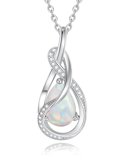 FANCIME Weißer Opal Halskette Oktober Geburtstein Sterling Silber Kette Infinity Knot Anhänger Halskette Edelstein Feiner Schmuck Geburtstag Mütter Tag Geschenke für Damen Sie Frauen Mütter von FANCIME