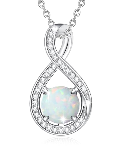 FANCIME Weißer Opal Kette Oktober Geburtsstein Sterling Silber Infinity CZ Anhänger Halskette Damen Edelstein Feinen Schmuck Geburtstag Graduierung Geschenke für Frauen Ihre Mutter von FANCIME