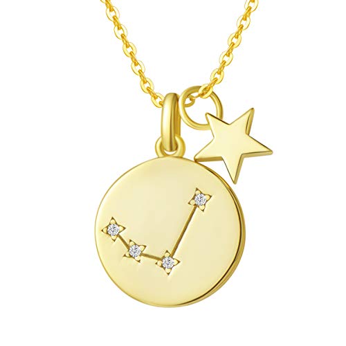 Widder Sternzeichen Kette aus Solide 925 Sterling Silber mit Gold Vergoldet Anhänger Halskette Einfach Minimalistisch Geschenk Schmuck für Damen Mädchen - Verstellbar Kettenlänge: 40 + 5 cm Widder Sternzeichen Kette aus Solide 925 Sterling Silber mit Gold Vergoldet Anhänger Halskette Einfach Minimalistisch Geschenk Schmuck für Damen Mädchen - Verstellbar Kettenlänge: 40 + 5 cm von FANCIME