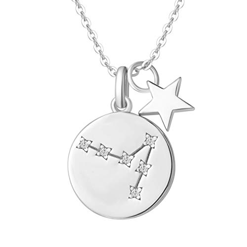 FANCIME Fische Sternzeichen Kette aus Solide 925 Sterling Silber mit Weiß Vergoldet Anhänger Halskette Einfach Minimalistisch Geschenk Schmuck für Damen Mädchen - Verstellbar Kettenlänge: 40 + 5 cm von FANCIME