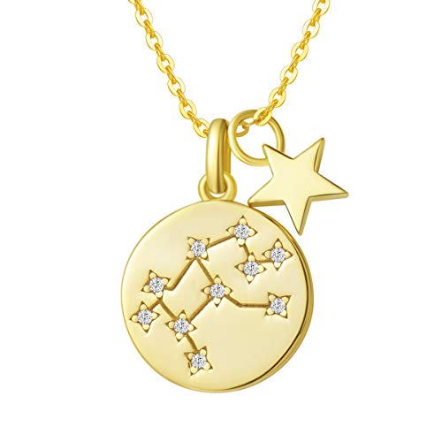 FANCIME Jungfrau Sternzeichen Kette aus Solide 925 Sterling Silber mit Gold Vergoldet Anhänger Halskette Einfach Minimalistisch Geschenk Schmuck für Damen Mädchen - Verstellbar Kettenlänge: 40 + 5 cm von FANCIME