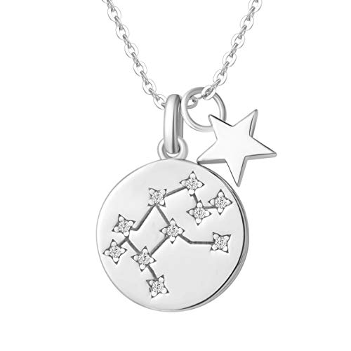 Jungfrau Sternzeichen Kette aus Solide 925 Sterling Silber mit Weiß Vergoldet Anhänger Halskette Einfach Minimalistisch Geschenk Schmuck für Damen Mädchen - Verstellbar Kettenlänge: 40 + 5 cm von FANCIME