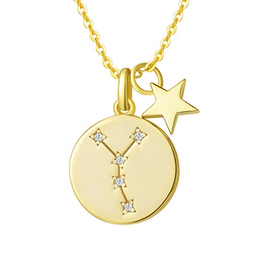 Krebs Sternzeichen Kette aus Solide 925 Sterling Silber mit Gold Vergoldet Anhänger Halskette Einfach Minimalistisch Geschenk Schmuck für Damen Mädchen - Verstellbar Kettenlänge: 40 + 5 cm von FANCIME