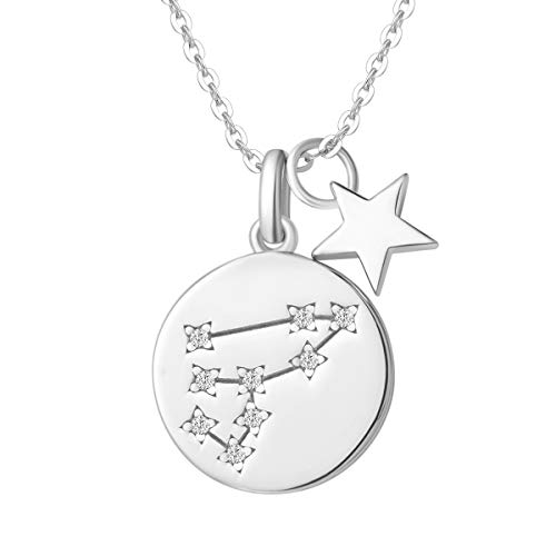 Löwe Sternzeichen Kette aus Solide 925 Sterling Silber mit Weiß Vergoldet Anhänger Halskette Einfach Minimalistisch Geschenk Schmuck für Damen Mädchen - Verstellbar Kettenlänge: 40 + 5 cm von FANCIME