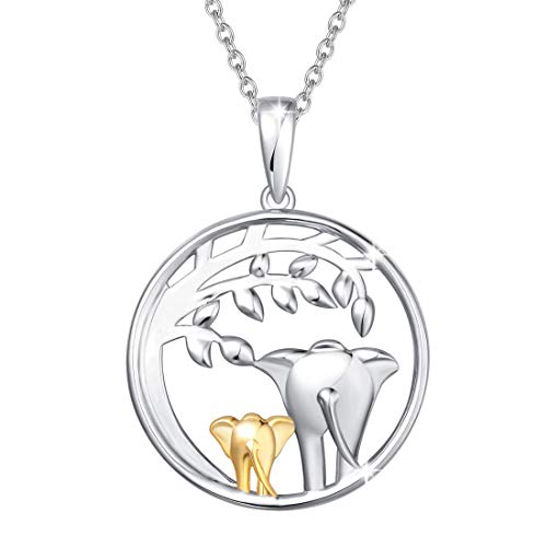 Mama Ich Liebe Dich - Mutter Kinder Elefant Anhänger Herz Kette Familie Weihnachten Schmuck für Damen Mädchen Kinder Tochter aus Solide 925 Sterling Silber, mit Geschenk Box - Kettenlänge: 40 + 5 cm von FANCIME