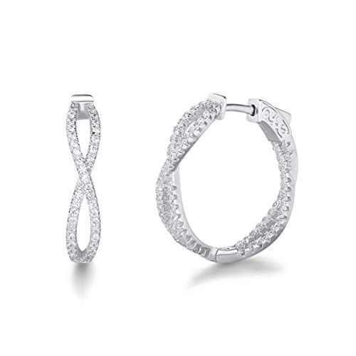 MittelGroße Creolen Ohrringe Twisted Breite Huggie aus 925 Sterling Silber mit Funkelnd Zirkonia Rundschliff Elegant Schmuck für Damen Frauen Mädchen - Durchmesser: 25 mm, Breite 5 mm von FANCIME