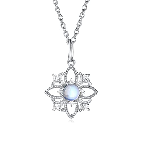 Natürlicher Mondstein Kette für Damen aus 925 Sterling Silber Blätter Mondstein Regenbogen Anhänger Halskette Juni Geburtsstein Schmuck für Frauen Kinder - Kettenlänge: 40+5 cm von FANCIME