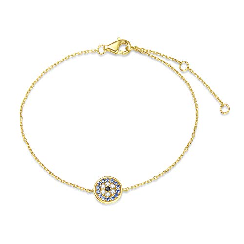 Nazar Auge Solide 14 Karat 585 Gelb Gold Armband mit Zirkonia Charm Böse Auge Nazar Boncuk Evil Eye Bracelet Minimalistisch Geschenk Schmuck für Damen Mädchen - Verstellbar Armkette: 15 + 3 cm von FANCIME
