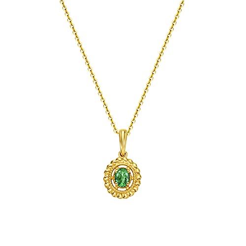 Solide 14 Karat 585 Gelb Gold Anhänger Kette mit Echt Natürlich Grün Smaragd 0.128 ct Mai-Geburtsstein Basic Minimalist Halskette Schmuck für Damen Mädchen mit Geschenk Box - Kettenlänge: 40 + 5 cm von FANCIME