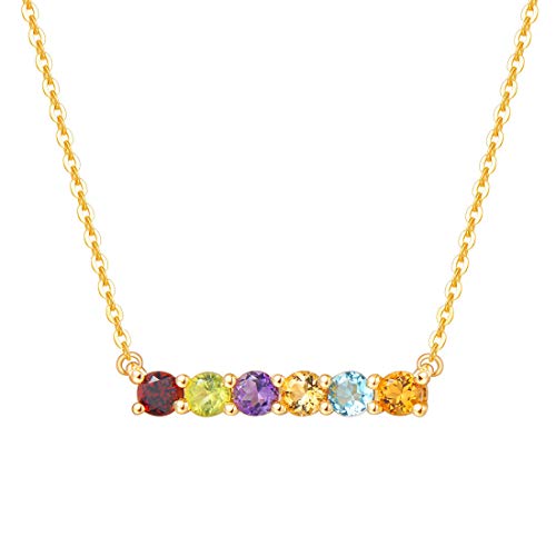 Solide 14 Karat 585 Gelb Gold Anhänger Kette mit Echt Natürlicher Edelstein Amethyst Citrin Granat Peridot Topas Bar Halskette Schmuck für Damen Mädchen mit Geschenk Box - Kettenlänge: 40 + 5 cm von FANCIME