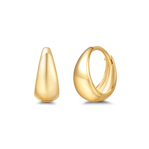 Solide 14 Karat 585 Gelb Gold Creolen Breite Huggies Ohrringe Basic Minimalist Schmuck Geschenk für Damen Mädchen - Durchmesser: 12 mm von FANCIME