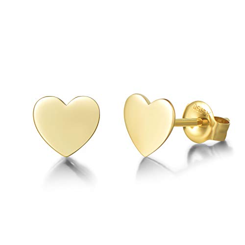 Solide 14 Karat 585 Gelb Gold Ohrstecker Ohrringe Mini Herz Minimalism Geschenk Schmuck für Damen Mädchen - Durchmesser: 6 mm, Gewicht: 0.6 Gramm von FANCIME