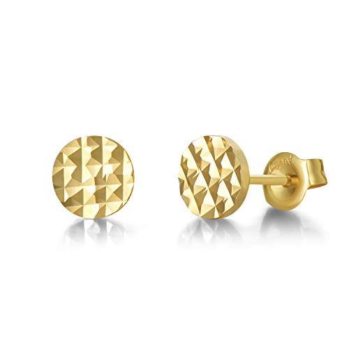 Solide 14 Karat 585 Gelb Gold Ohrstecker Ohrringe Mini Runde Disc Minimalism Geschenk Schmuck für Damen Mädchen - Durchmesser: 5.4 mm, Gewicht: 0,52 Gramm von FANCIME