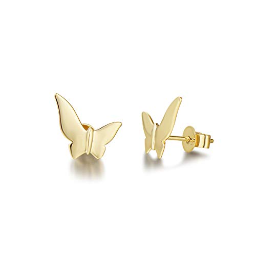 Solide 14 Karat 585 Gelb Gold Ohrstecker Ohrringe Schmetterling Basic Minimalist Echt Schmuck für Damen Mädchen - Größe: 12 * 10 mm von FANCIME