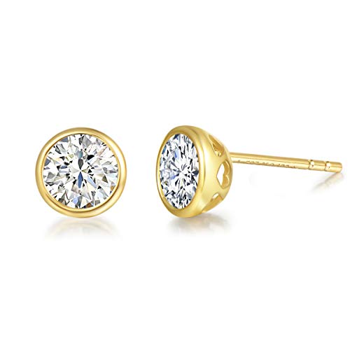 Solide 14 Karat 585 Gelb Gold Ohrstecker Ohrringe mit Moissanite (Karatgewicht 0.85, Farben D-E, Reinheit VVS) im Runden Brillantschliff Schmuck für Damen Mädchen - Durchmesser: 6.5 mm von FANCIME