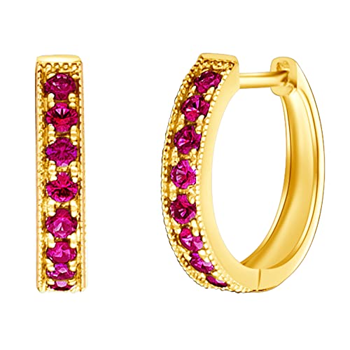 Solide 14 Karat 585 Gold Creolen Huggies Ohrringe mit Echt Natürlichem Roter Rubin 0.4 ct Schmuck Juli Geburtsstein Geschenk für Damen Mädchen - Durchmesser: 12.5 mm von FANCIME