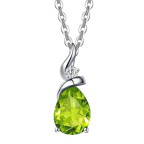 Solide 14 Karat 585 Weiß Gold Tropfen Anhänger mit 925 Sterling Silber Kette Halskette mit Natürlich Peridot und echt Diamant Schmuck für Damen mit Geschenk Box - Kettenlänge: 40 + 5 cm von FANCIME