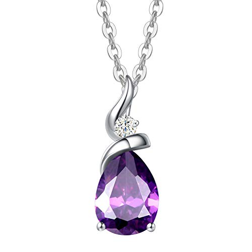Solide 14 Karat 585 Weiß Gold Tropfen Anhänger mit 925 Sterling Silber Kette Halskette mit echt Natürlich Amethyst und Diamant Schmuck für Damen mit Geschenk Box - Kettenlänge: 40 + 5 cm von FANCIME