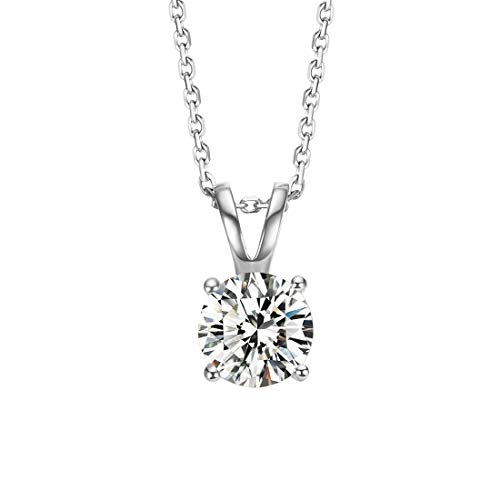 Solide 14 Karat 585 WeißGold Kette mit 6.5mm Moissanite Anhänger (Karatgewicht 1, Farben D-E, Reinheit VVS) im Runden Brillantschliff Schmuck für Damen Mädchen - Kettenlänge: 40+5 cm von FANCIME