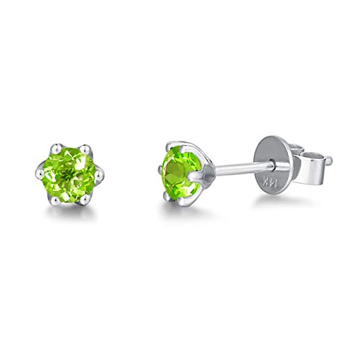 Solide 14 Karat 585 Weiß Gold Klein Ohrstecker Ohrringe mit Echt Natürlich Peridot Schmuck für Damen Mädchen Mama - Durchmesser: 5 mm von FANCIME