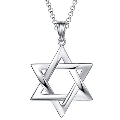 Solide 925 Sterling Silber mit Weiß Vergoldet Magen David Stern Anhänger mit Silber Kette DavidStern für Herren Jungs Kinder - Kettenlänge: 60 cm von FANCIME