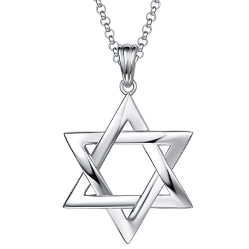 FANCIME Solide 925 Sterling Silber mit Weiß Vergoldet Magen David Stern Anhänger mit Silber Kette DavidStern für Herren Jungs Kinder - Kettenlänge: 60 cm von FANCIME