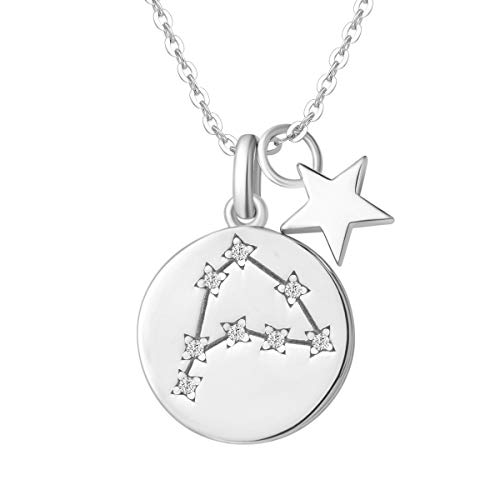 Steinbock Sternzeichen Kette aus Solide 925 Sterling Silber mit Weiß Vergoldet Anhänger Halskette Einfach Minimalistisch Geschenk Schmuck für Damen Mädchen - Verstellbar Kettenlänge: 40 + 5 cm von FANCIME