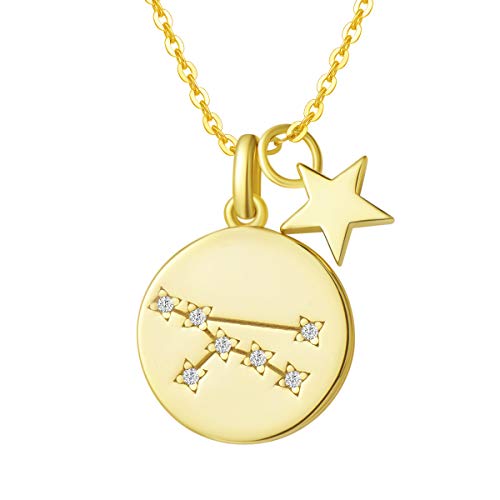 Stier Sternzeichen Kette aus Solide 925 Sterling Silber mit Gold Vergoldet Anhänger Halskette Einfach Minimalistisch Geschenk Schmuck für Damen Mädchen - Verstellbar Kettenlänge: 40 + 5 cm von FANCIME