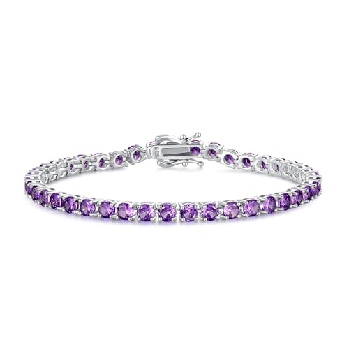 FANCIME Tennisarmband aus Solide 925 Sterling Silber mit Amethyst Romantisches Hochzeit Braut Tennis Armband Geschenk Schmuck für Damen Mädchen - Breite 4 mm, Länge 19,5 cm von FANCIME