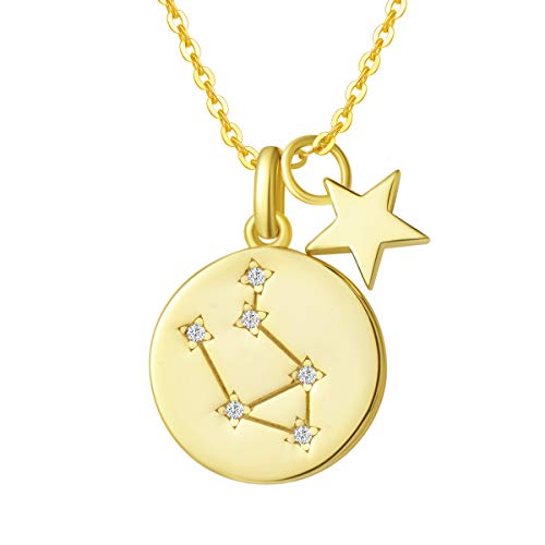 Waage Sternzeichen Kette aus Solide 925 Sterling Silber mit Gold Vergoldet Anhänger Halskette Einfach Minimalistisch Geschenk Schmuck für Damen Mädchen - Verstellbar Kettenlänge: 40 + 5 cm von FANCIME
