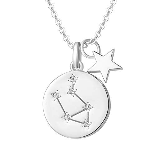 FANCIME Waage Sternzeichen Kette aus Solide 925 Sterling Silber mit Weiß Vergoldet Anhänger Halskette Einfach Minimalistisch Geschenk Schmuck für Damen Mädchen - Verstellbar Kettenlänge: 40 + 5 cm von FANCIME