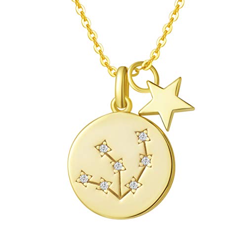 Wassermann Sternzeichen Kette aus Solide 925 Sterling Silber mit Gold Vergoldet Anhänger Halskette Einfach Minimalistisch Geschenk Schmuck für Damen Mädchen - Verstellbar Kettenlänge: 40 + 5 cm von FANCIME