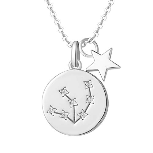 Wassermann Sternzeichen Kette aus Solide 925 Sterling Silber mit Weiß Vergoldet Anhänger Halskette Einfach Minimalistisch Geschenk Schmuck für Damen Mädchen - Verstellbar Kettenlänge: 40 + 5 cm von FANCIME